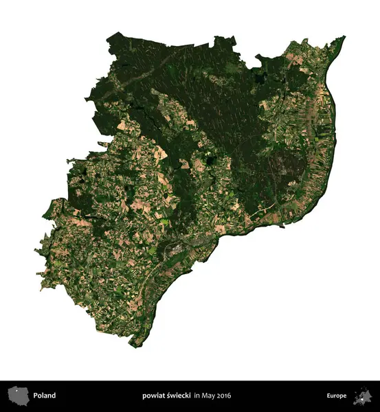 powiat swiecki. Polonya idari bölgesi, Mayıs 2016 'da çekilen Kopernik Nöbetçi karolarından oluşan uydu görüntüsü üzerinde beyaza izole edildi