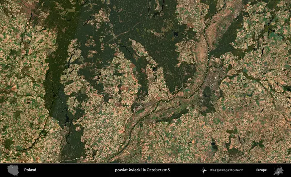 powiat swiecki. Polonya 'nın idari bölgesi, Ekim 2018' de çekilen Kopernik Sentinel karolarından oluşan bir uydu görüntüsü üzerine kurulmuştur.