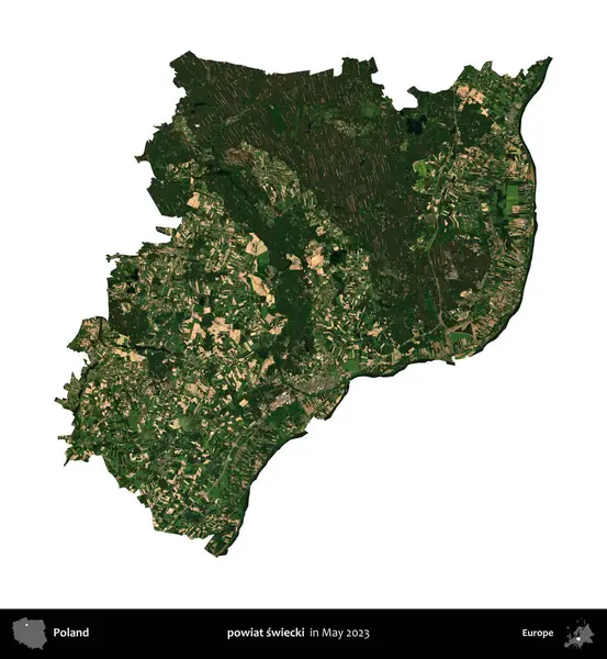 powiat swiecki. Polonya 'nın idari bölgesi, Mayıs 2023' te çekilen Kopernik Nöbetçi Fayanslarından oluşan bir uydu görüntüsüyle beyaza izole edildi.