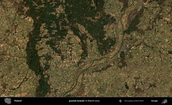powiat swiecki. Copernicus Sentinel 'in Mart 2025' te çekilmiş uydu görüntüsü üzerine Polonya 'nın idari bölgesi
