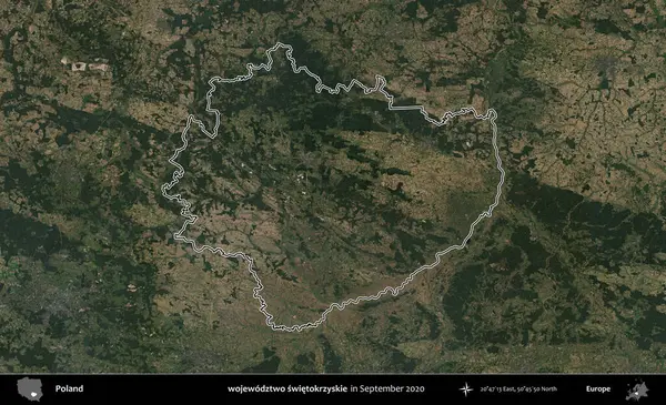 wojewodzz iki swietokrzyskie. Eylül 2020 'de çekilen Kopernik Nöbetçi karolarından oluşan bir uydu görüntüsü üzerine Polonya' nın idari bölgesinin ana hatlarını çizdim.