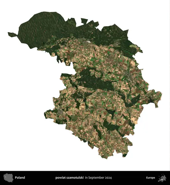 powiat szamotulski. Polonya idari bölgesi, Eylül 2024 'te çekilen Kopernik Nöbetçi karolarından oluşan bir uydu görüntüsü üzerinde beyaza izole edildi.