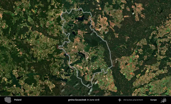 gmina Szczecinek. Polonya 'nın idari bölgesini Haziran 2018' de çekilen Kopernik Nöbetçi karolarından oluşan bir uydu görüntüsüne göre özetledik.