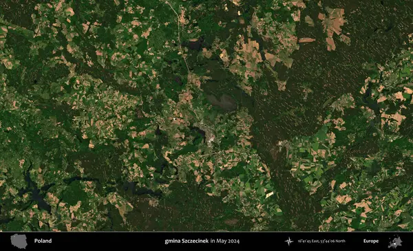 gmina Szczecinek. Mayıs 2024 'te Copernicus Sentinel karolarından oluşan uydu görüntüsü üzerine Polonya' nın idari bölgesi
