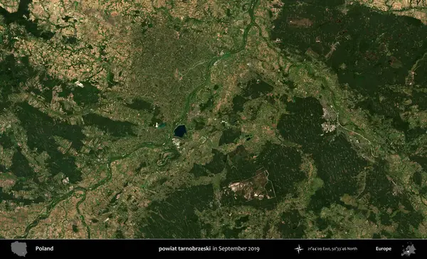 powiat tarnobrzeski. Eylül 2019 'da çekilen Kopernik Sentinel karolarından oluşan uydu görüntüsü üzerine Polonya' nın idari bölgesi