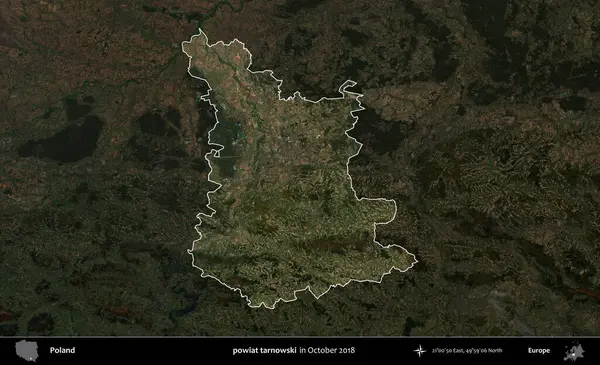 powiat tarnowski. Polonya 'nın idari alanı, Ekim 2018' de çekilen Kopernik Nöbetçi karolarından oluşan koyu renkli bir uydu görüntüsü üzerine vurgulandı ve özetlendi