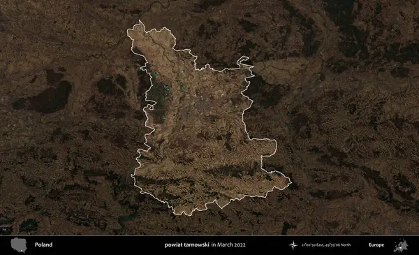 powiat tarnowski. Polonya 'nın idari alanı, Mart 2022' de çekilen Kopernik Nöbetçi karolarından oluşan koyu renkli bir uydu görüntüsü üzerine vurgulandı ve özetlendi.
