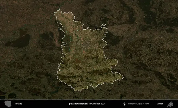 powiat tarnowski. Polonya 'nın idari alanı, Ekim 2021' de çekilen Kopernik Nöbetçi karolarından oluşan koyu renkli bir uydu görüntüsü üzerine vurgulandı ve özetlendi