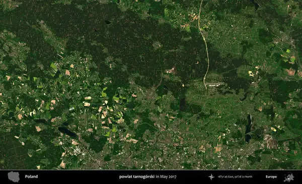 powiat tarnogorski. Copernicus Sentinel 'in Mayıs 2017' de çekilmiş uydu görüntüsü üzerine Polonya 'nın idari bölgesi.