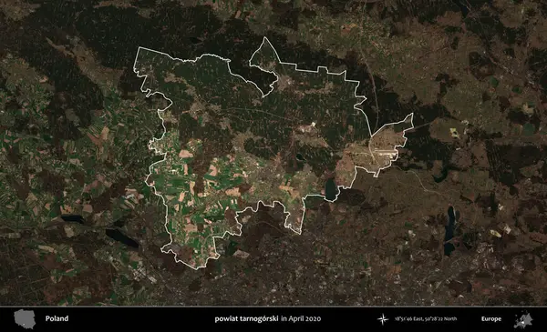 powiat tarnogorski. Polonya 'nın idari alanı, Nisan 2020' de çekilen Kopernik Nöbetçi karolarından oluşan koyu renkli bir uydu görüntüsü üzerine vurgulandı ve özetlendi
