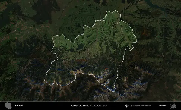 powiat tatrzanski. Polonya 'nın idari alanı, Ekim 2018' de çekilen Kopernik Nöbetçi karolarından oluşan koyu renkli bir uydu görüntüsü üzerine vurgulandı ve özetlendi