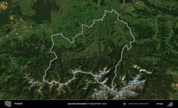 powiat tatrzanski. Eylül 2019 'da çekilen Kopernik Nöbetçi karolarından oluşan bir uydu görüntüsü üzerine Polonya' nın idari bölgesinin ana hatlarını çizdim.