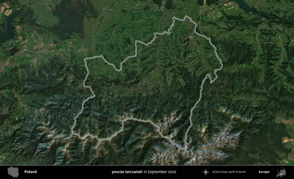 powiat tatrzanski. Eylül 2020 'de çekilen Kopernik Nöbetçi karolarından oluşan bir uydu görüntüsü üzerine Polonya' nın idari bölgesinin ana hatlarını çizdim.