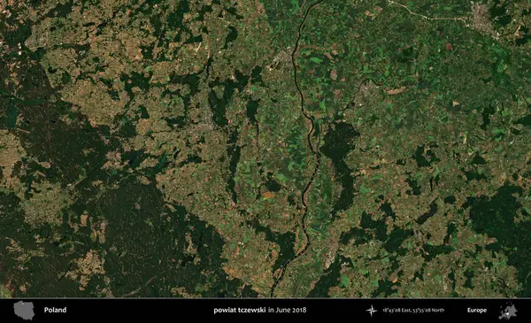 Powiat tzewski. Copernicus Sentinel 'in Haziran 2018' de çekilmiş uydu görüntüsü üzerine Polonya 'nın idari bölgesi