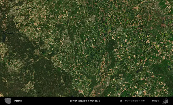 Powiat tzewski. Copernicus Sentinel 'in Mayıs 2023' te çekilmiş uydu görüntüsü üzerine Polonya 'nın idari bölgesi.