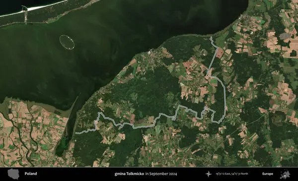 gmina Tolkmicko. Eylül 2024 'te çekilen Kopernik Nöbetçi karolarından oluşan bir uydu görüntüsünde Polonya' nın idari bölgesinin ana hatları belirlendi