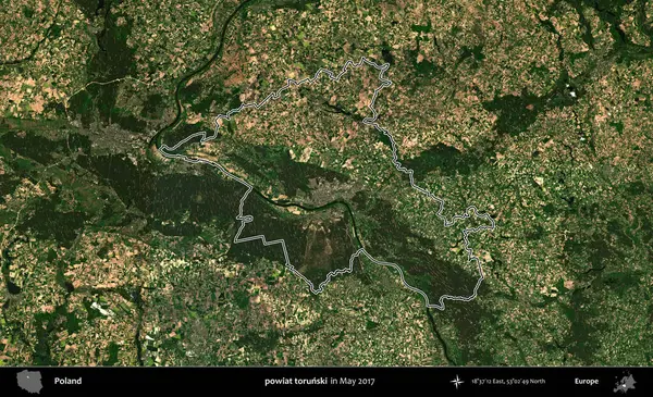 Powiat Torski. Mayıs 2017 'de çekilen Kopernik Nöbetçi karolarından oluşan bir uydu görüntüsü üzerine Polonya' nın idari bölgesinin ana hatlarını belirledik.