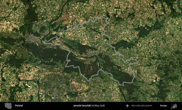 Powiat Torski. Mayıs 2018 'de çekilen Kopernik Nöbetçi karolarından oluşan bir uydu görüntüsü üzerine Polonya' nın idari bölgesinin ana hatlarını belirledik.