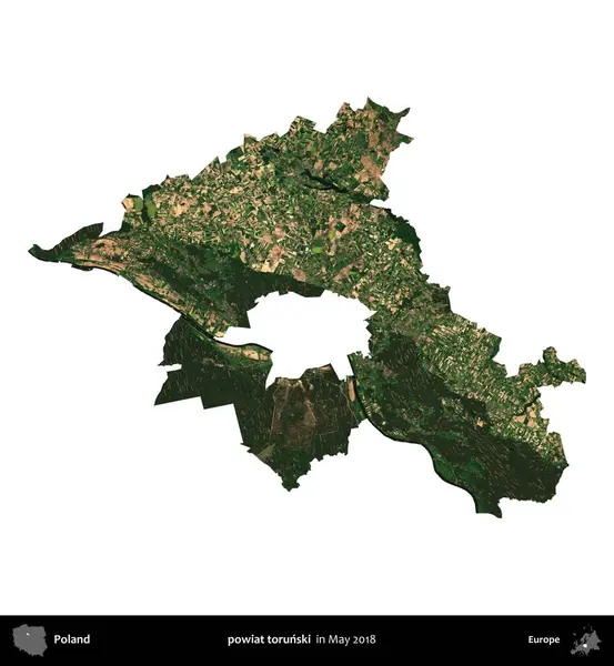 Powiat Torski. Polonya 'nın idari bölgesi, Mayıs 2018' de çekilen Kopernik Nöbetçi Fayanslarından oluşan bir uydu görüntüsü üzerinde beyaza izole edildi.