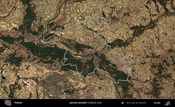 Powiat Torski. Polonya 'nın idari bölgesini Mart 2022' de çekilen Kopernik Sentinel karolarından oluşan bir uydu görüntüsü ile özetledik.