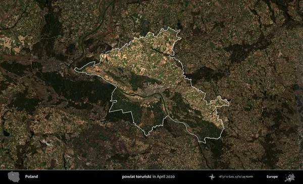 Powiat Torski. Polonya 'nın idari alanı, Nisan 2020' de çekilen Kopernik Nöbetçi karolarından oluşan koyu renkli bir uydu görüntüsü üzerine vurgulandı ve özetlendi