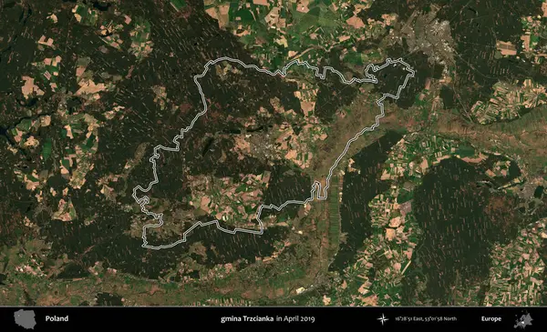 gmina Trzcianka. Polonya 'nın idari bölgesini Nisan 2019' da çekilen Kopernik Nöbetçi karolarından oluşan bir uydu görüntüsüne göre özetledik.