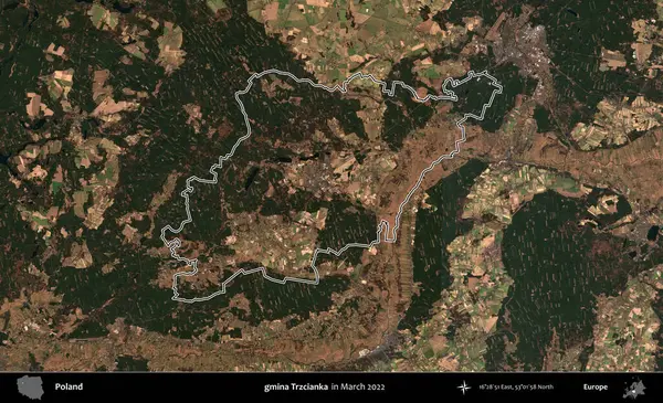 gmina Trzcianka. Polonya 'nın idari bölgesini Mart 2022' de çekilen Kopernik Sentinel karolarından oluşan bir uydu görüntüsü ile özetledik.