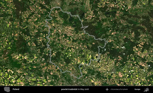 powiat trzebnicki. Mayıs 2018 'de çekilen Kopernik Nöbetçi karolarından oluşan bir uydu görüntüsü üzerine Polonya' nın idari bölgesinin ana hatlarını belirledik.