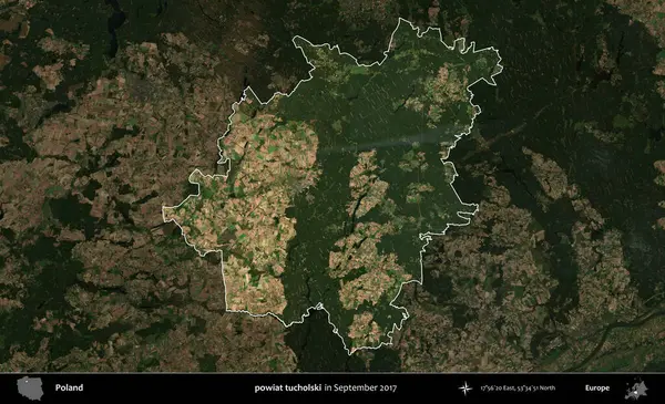powiat tucholski. Polonya 'nın idari alanı, Eylül 2017' de çekilen Kopernik Nöbetçi karolarından oluşan koyu renkli bir uydu görüntüsü üzerine vurgulandı ve özetlendi