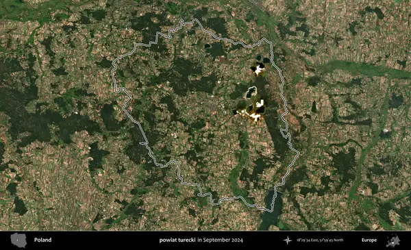 powiat turecki. Eylül 2024 'te çekilen Kopernik Nöbetçi karolarından oluşan bir uydu görüntüsünde Polonya' nın idari bölgesinin ana hatları belirlendi