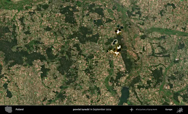 powiat turecki. Eylül 2024 'te çekilen Kopernik Sentinel karolarından oluşan uydu görüntüsü üzerine Polonya' nın idari bölgesi