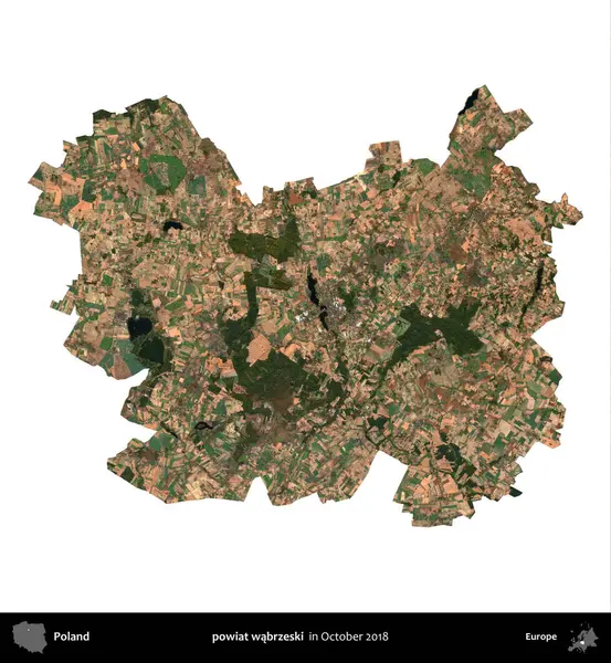 powiat wabrzeski. Polonya idari bölgesi, Ekim 2018 'de çekilen Kopernik Nöbetçi karolarından oluşan bir uydu görüntüsü üzerinde beyaza izole edildi.
