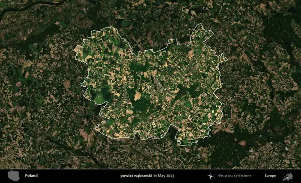 powiat wabrzeski. Polonya 'nın idari alanı, Mayıs 2023' te çekilen Kopernik Nöbetçi karolarından oluşan koyu renkli bir uydu görüntüsü üzerinde vurgulandı ve özetlendi.