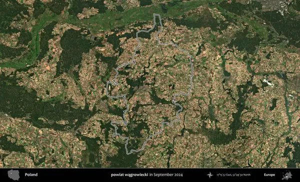 powiat wagrowiecki. Eylül 2024 'te çekilen Kopernik Nöbetçi karolarından oluşan bir uydu görüntüsünde Polonya' nın idari bölgesinin ana hatları belirlendi
