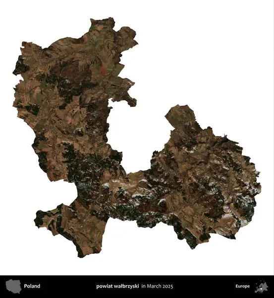 powiat walbrzyski. Polonya idari bölgesi, Mart 2025 'te çekilen Kopernik Nöbetçi karolarından oluşan bir uydu görüntüsü üzerinde beyaza izole edildi.