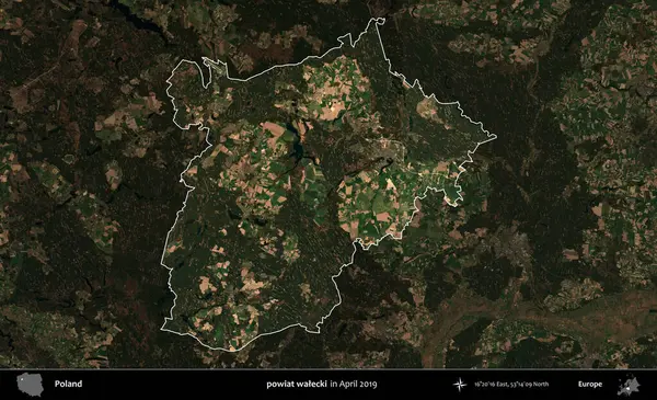 powiat walecki. Polonya 'nın idari alanı, Nisan 2019' da çekilen Kopernik Nöbetçi karolarından oluşan koyu renkli bir uydu görüntüsü üzerine vurgulandı ve özetlendi.