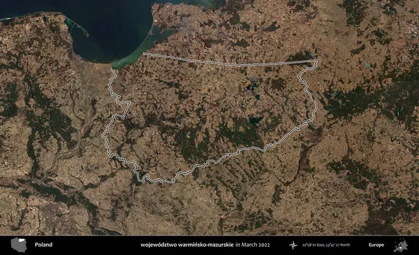 wojewodzz iki sıcak-mazurskie. Polonya 'nın idari bölgesini Mart 2022' de çekilen Kopernik Sentinel karolarından oluşan bir uydu görüntüsü ile özetledik.