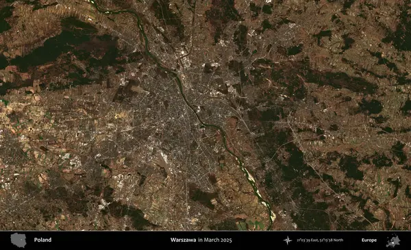 Warszawa 'da. Copernicus Sentinel 'in Mart 2025' te çekilmiş uydu görüntüsü üzerine Polonya 'nın idari bölgesi