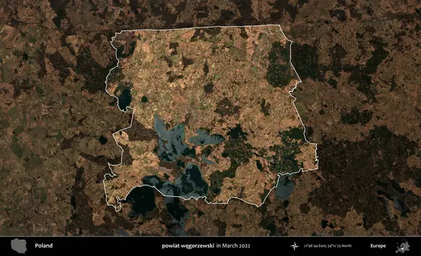 powiat wegorzewski. Polonya 'nın idari alanı, Mart 2022' de çekilen Kopernik Nöbetçi karolarından oluşan koyu renkli bir uydu görüntüsü üzerine vurgulandı ve özetlendi.