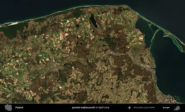 powiat wejherowski. Nisan 2019 'da çekilen Kopernik Sentinel karolarından oluşan bir uydu görüntüsü üzerine Polonya' nın idari bölgesi