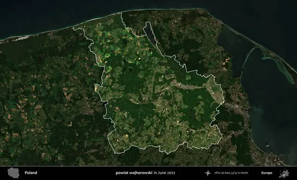 powiat wejherowski. Polonya 'nın idari alanı, Haziran 2022' de çekilen Kopernik Nöbetçi karolarından oluşan koyu renkli bir uydu görüntüsü üzerine vurgulandı ve özetlendi.