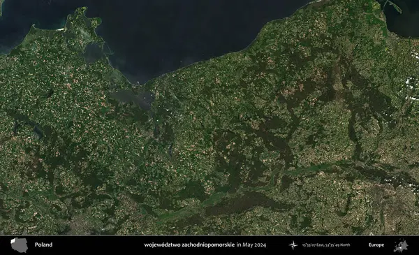 wojewodz2 zachodniopomorskie. Mayıs 2024 'te Copernicus Sentinel karolarından oluşan uydu görüntüsü üzerine Polonya' nın idari bölgesi