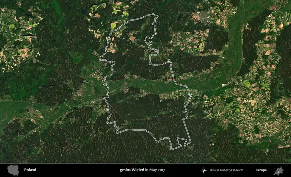 gmina Wielen. Mayıs 2017 'de çekilen Kopernik Nöbetçi karolarından oluşan bir uydu görüntüsü üzerine Polonya' nın idari bölgesinin ana hatlarını belirledik.