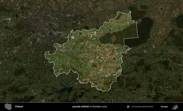 powiat wielicki. Polonya 'nın idari alanı, Ekim 2019' da çekilen Kopernik Nöbetçi karolarından oluşan koyu renkli bir uydu görüntüsü üzerine vurgulandı ve özetlendi.