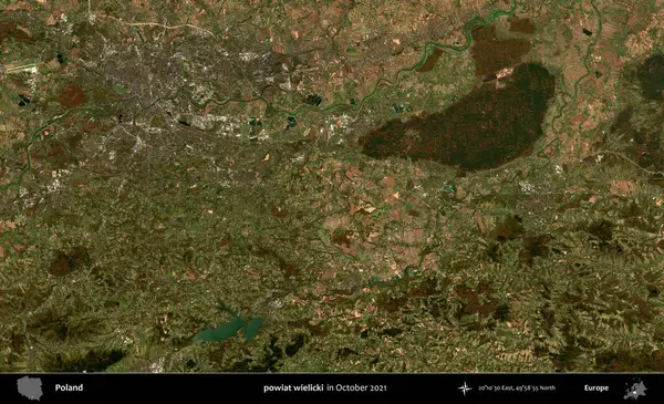 powiat wielicki. Polonya 'nın idari bölgesi, Ekim 2021' de çekilen Kopernik Sentinel karolarından oluşan bir uydu görüntüsü üzerine kurulmuştur.