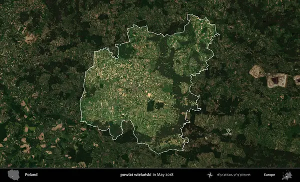 powiat wielunski. Polonya 'nın idari alanı, Mayıs 2018' de çekilen Kopernik Nöbetçi karolarından oluşan koyu renkli bir uydu görüntüsüyle vurgulandı ve özetlendi