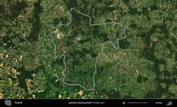 powiat wieruszowski. Mayıs 2017 'de çekilen Kopernik Nöbetçi karolarından oluşan bir uydu görüntüsü üzerine Polonya' nın idari bölgesinin ana hatlarını belirledik.