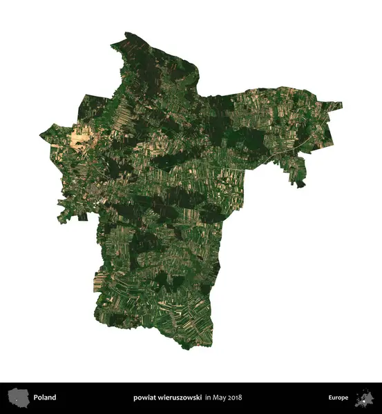 powiat wieruszowski. Polonya 'nın idari bölgesi, Mayıs 2018' de çekilen Kopernik Nöbetçi Fayanslarından oluşan bir uydu görüntüsü üzerinde beyaza izole edildi.