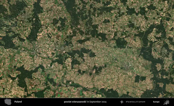 powiat wieruszowski. Eylül 2024 'te çekilen Kopernik Sentinel karolarından oluşan uydu görüntüsü üzerine Polonya' nın idari bölgesi