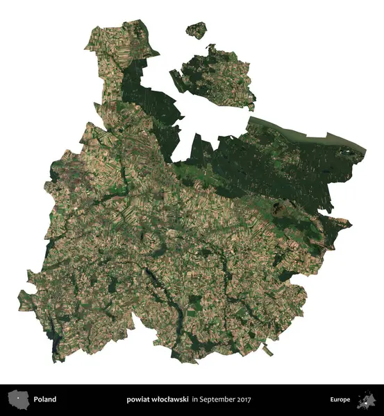 powiat wloclawski. Polonya idari bölgesi, Eylül 2017 'de çekilen Kopernik Nöbetçi karolarından oluşan bir uydu görüntüsü üzerinde beyaza izole edildi.